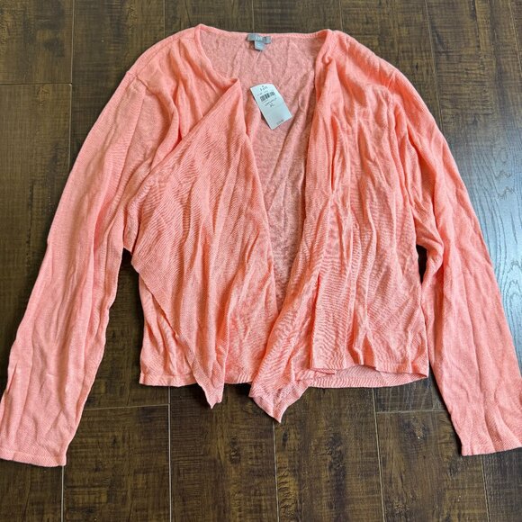 NWT J Jill Linen Blend Grapefruit Open Front Waterfall Cardigan Women XL - Picture 1 of 7